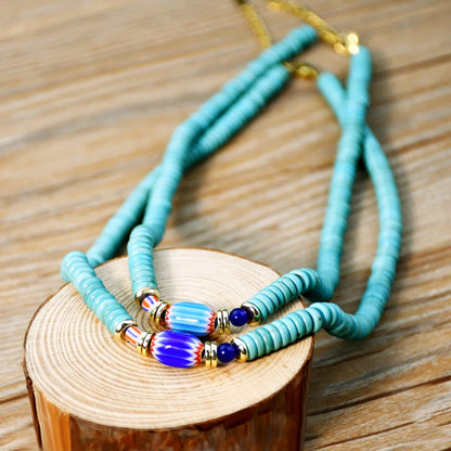 Casual Ethnic Style Geometric Turquoise Beaded Gold Plated Necklace