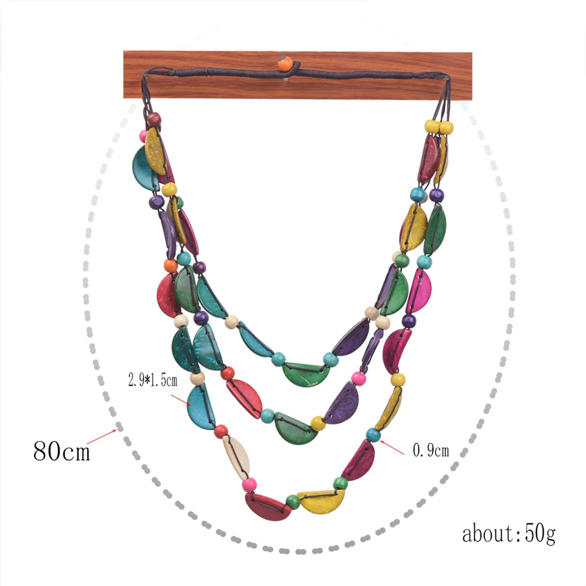 Casual Ethnic Style Moon Wooden Beads Wood Coconut Shell Charcoal Women'S Three Layer Necklace