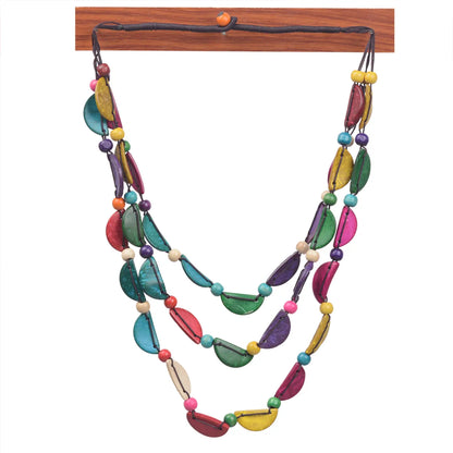 Casual Ethnic Style Moon Wooden Beads Wood Coconut Shell Charcoal Women'S Three Layer Necklace