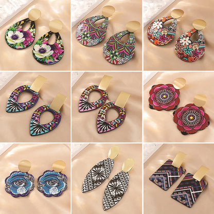 Casual Ethnic Style Round Heart Shape Flower Arylic Plating Women's Drop Earrings