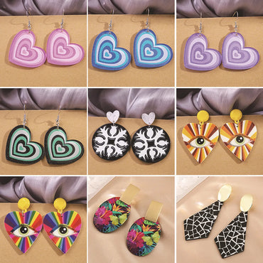 Casual Ethnic Style Round Heart Shape Flower Arylic Plating Women's Drop Earrings