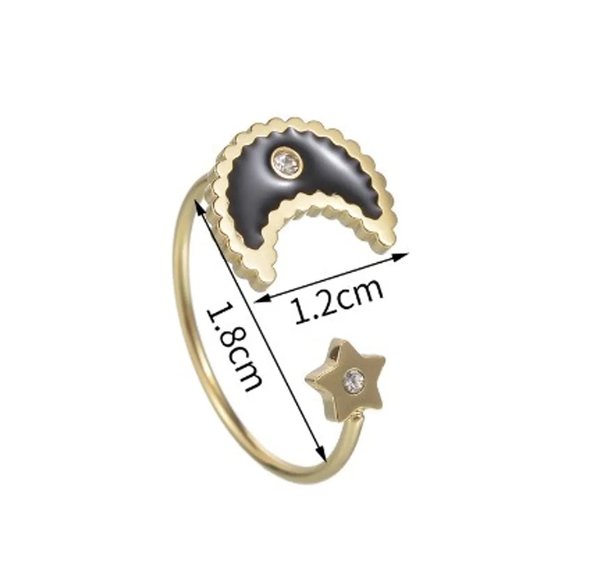 Casual Ethnic Style Star Moon Stainless Steel 14k Gold Plated Zircon Open Rings In Bulk