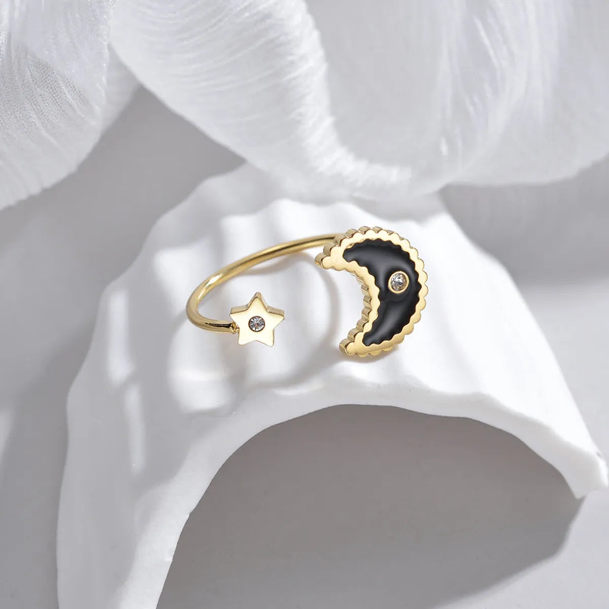 Casual Ethnic Style Star Moon Stainless Steel 14k Gold Plated Zircon Open Rings In Bulk