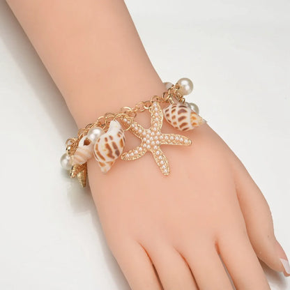 Casual Ethnic Style Starfish Shell Pearl Shell Zinc Alloy Wholesale Bracelets