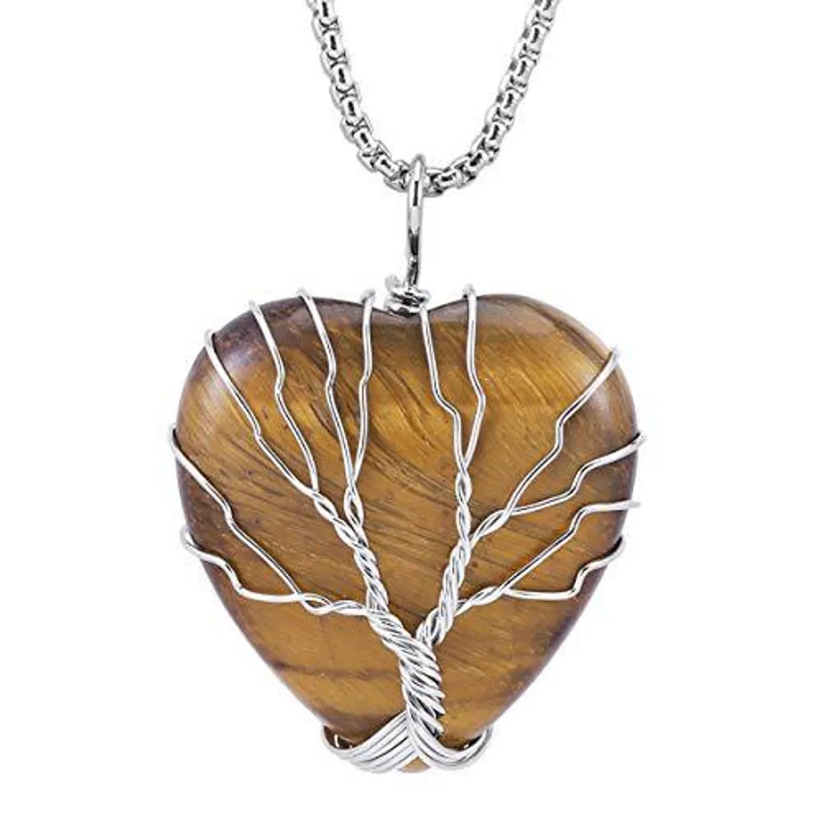 Casual Ethnic Style Tree Heart Shape Natural Stone Crystal Iron Wholesale Pendant Necklace