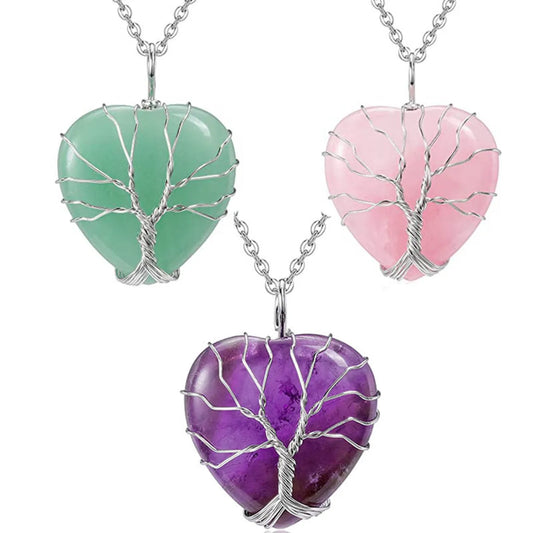 Casual Ethnic Style Tree Heart Shape Natural Stone Crystal Iron Wholesale Pendant Necklace