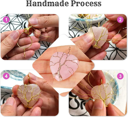 Casual Ethnic Style Tree Heart Shape Natural Stone Crystal Iron Wholesale Pendant Necklace