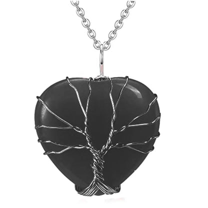 Casual Ethnic Style Tree Heart Shape Natural Stone Crystal Iron Wholesale Pendant Necklace