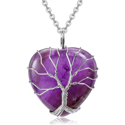 Casual Ethnic Style Tree Heart Shape Natural Stone Crystal Iron Wholesale Pendant Necklace