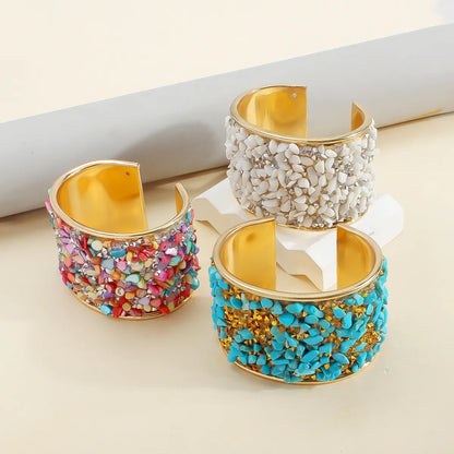 Casual Exaggerated Bohemian Ditsy Floral Alloy Gravel Wholesale Cuff Bracelets