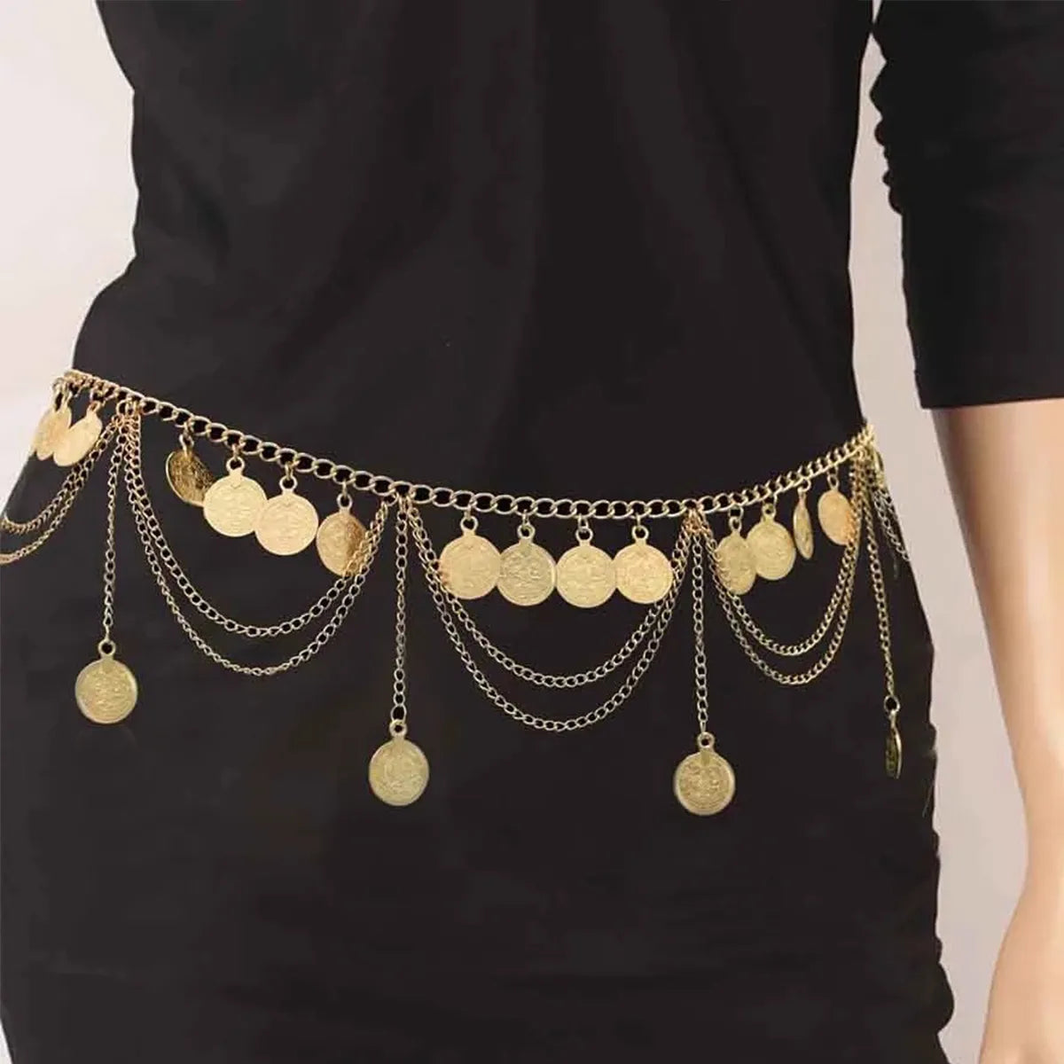 Casual Exaggerated Coin Alloy Layered Buckle Chain Women'S Chain Belts