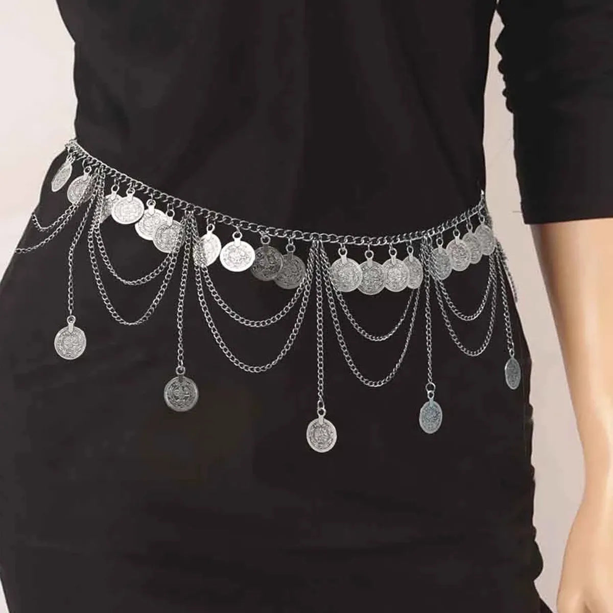 Casual Exaggerated Coin Alloy Layered Buckle Chain Women'S Chain Belts