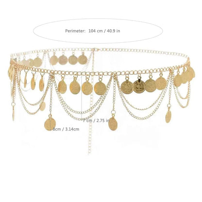 Casual Exaggerated Coin Alloy Layered Buckle Chain Women'S Chain Belts