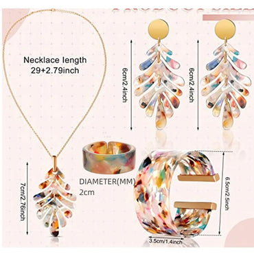 Casual Exaggerated Leaves Resin Plating Women'S Rings Earrings Necklace