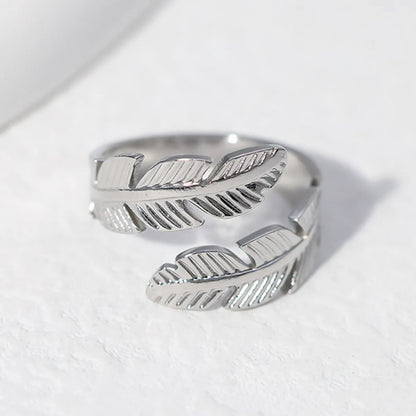 Casual Feather Stainless Steel Plating Open Ring 1 Piece