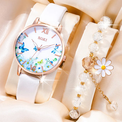 Casual Flower Butterfly Buckle Quartz Women'S Watches