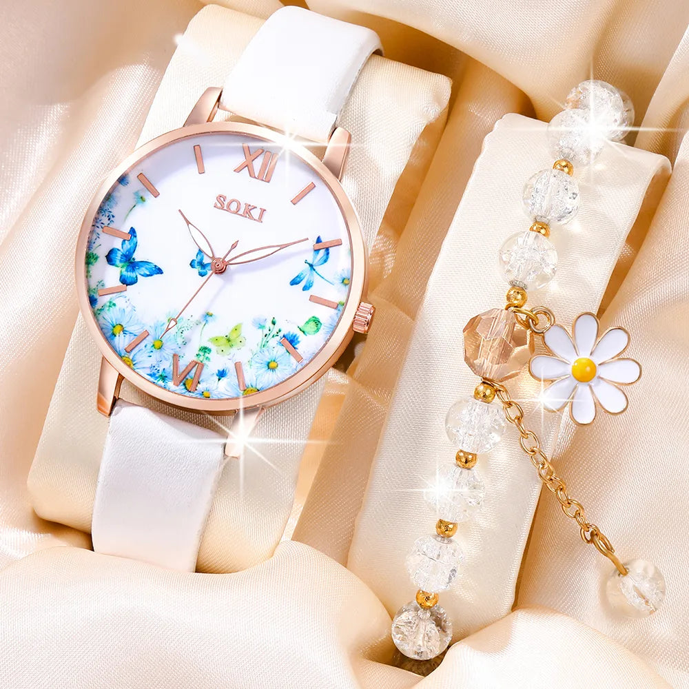 Casual Flower Butterfly Buckle Quartz Women'S Watches