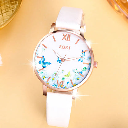 Casual Flower Butterfly Buckle Quartz Women'S Watches