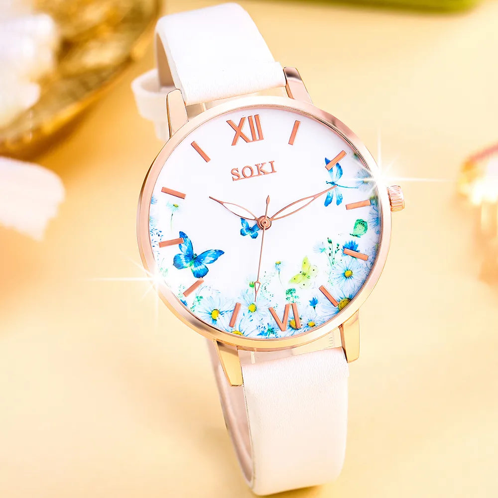 Casual Flower Butterfly Buckle Quartz Women'S Watches