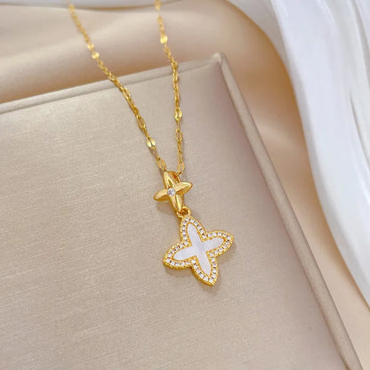 Wholesale Casual Flower Titanium Steel Copper Inlay Zircon Pendant Necklace