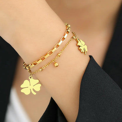 Casual Four Leaf Clover Titanium Steel Bracelets In Bulk