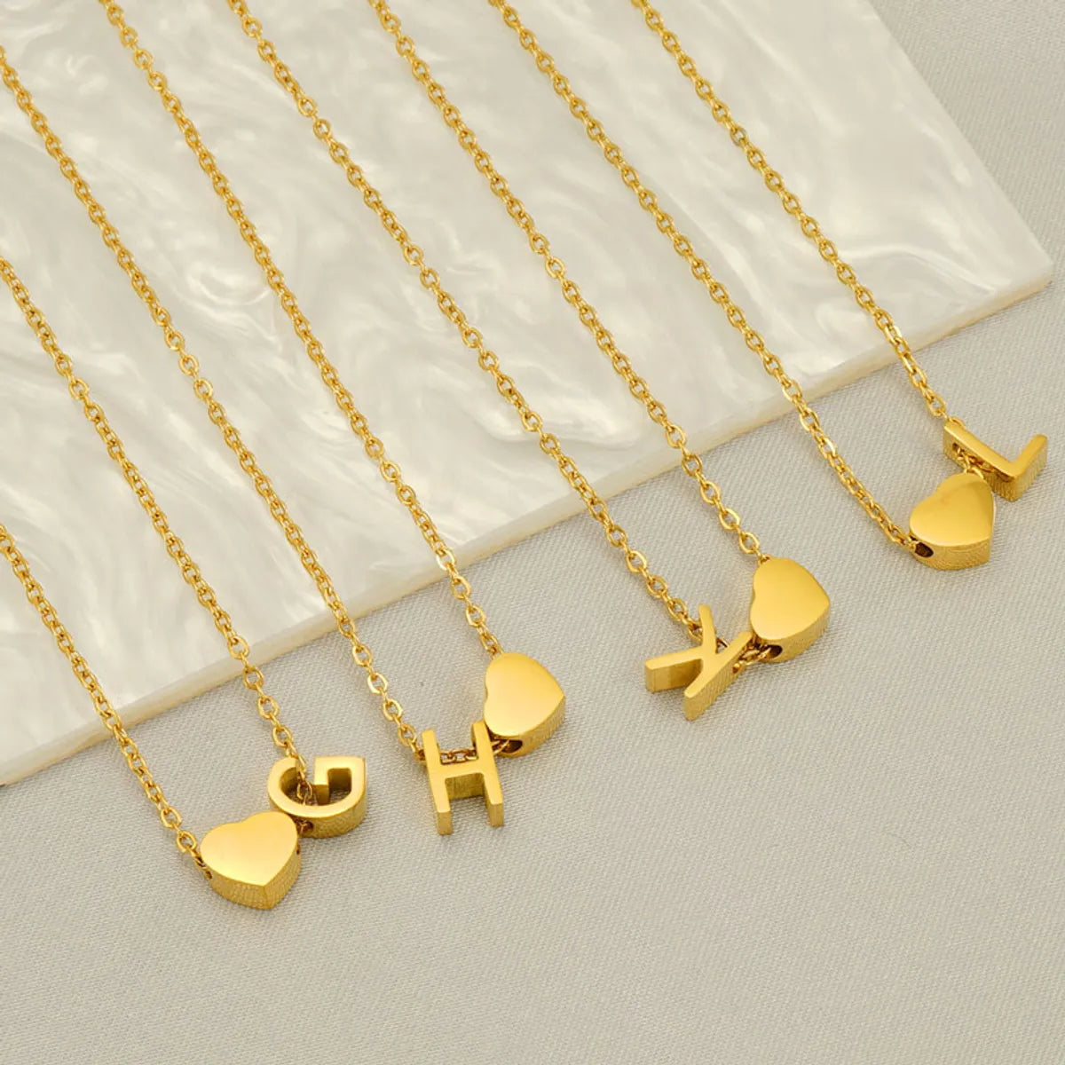 Casual French Style Letter Heart Shape Stainless Steel Plating 18k Gold Plated Pendant Necklace