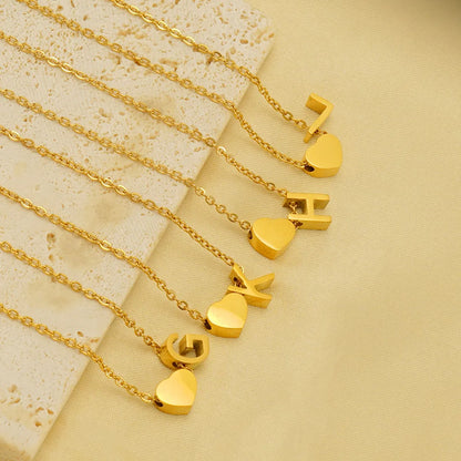 Casual French Style Letter Heart Shape Stainless Steel Plating 18k Gold Plated Pendant Necklace