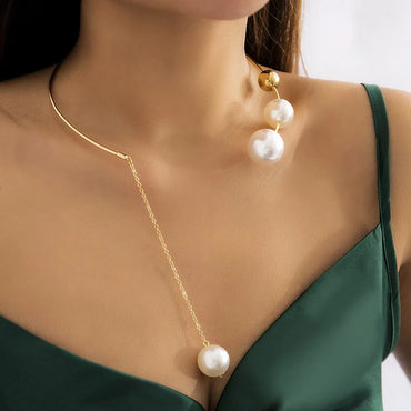 Casual Geometric 18K Gold Plated Artificial Pearls Artificial Pearl Titanium Steel Wholesale Choker