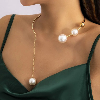 Casual Geometric 18K Gold Plated Artificial Pearls Artificial Pearl Titanium Steel Wholesale Choker