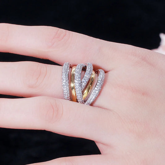 Casual Geometric Copper Plating Inlay Zircon Wide Band Ring