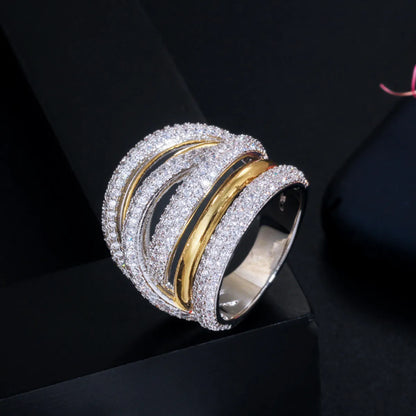 Casual Geometric Copper Plating Inlay Zircon Wide Band Ring