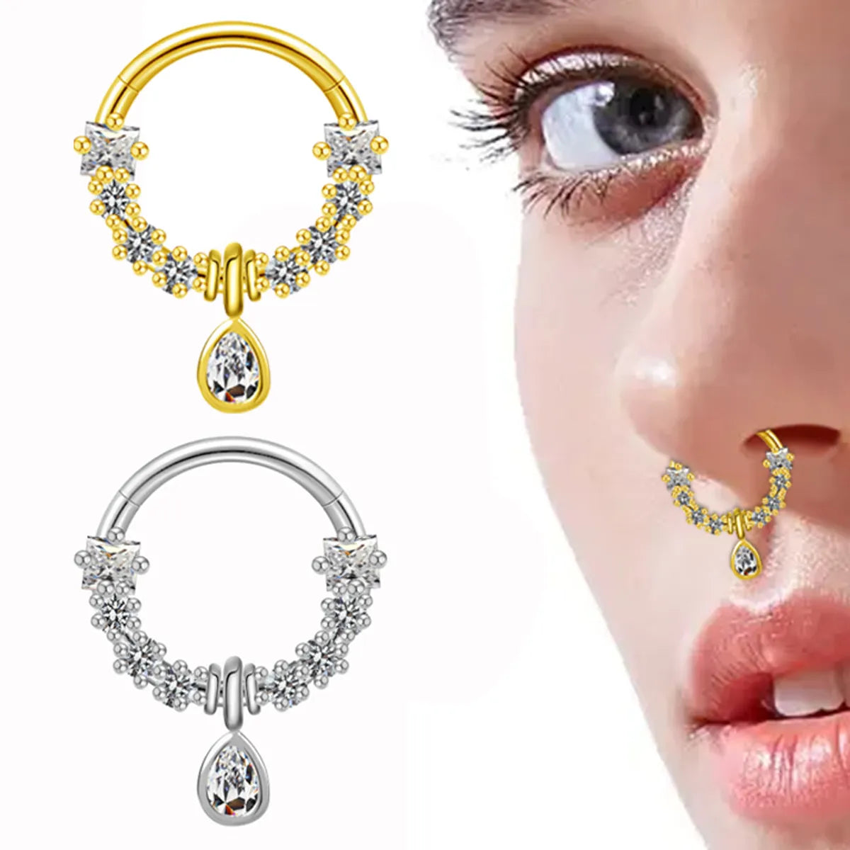 Casual Geometric Stainless Steel Copper Plating Inlay Rhinestones Zircon White Gold Plated Gold Plated Nose Ring