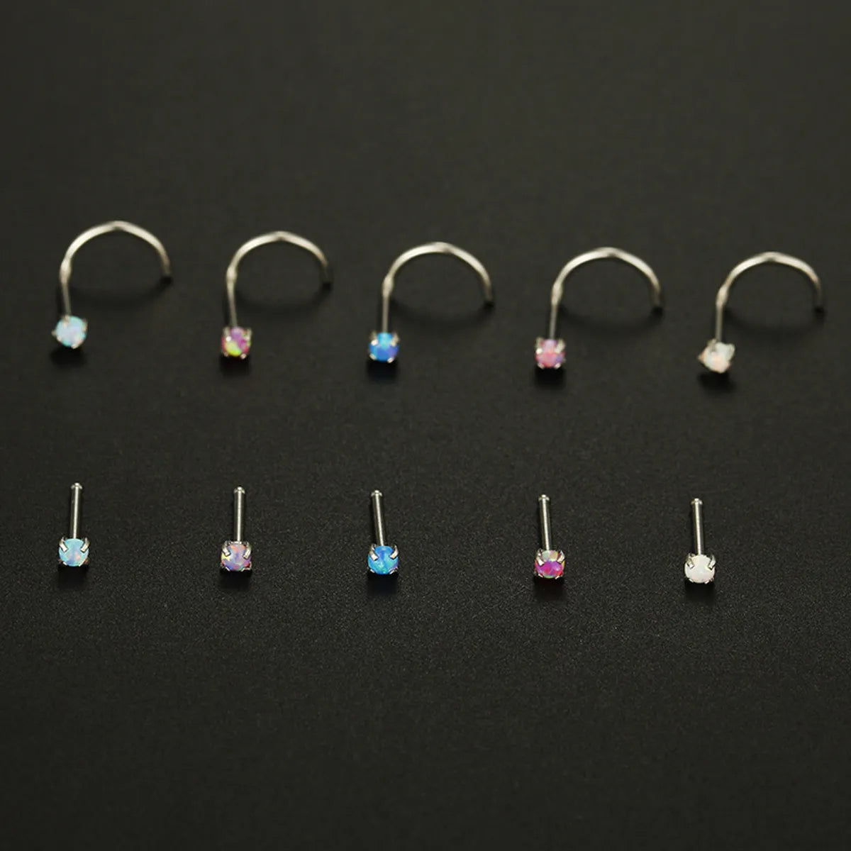 Casual Geometric Stainless Steel Inlay Zircon Nose Studs