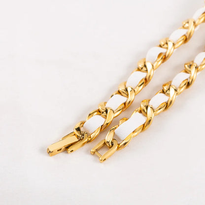 Casual Geometric Stainless Steel Pu Leather Polishing Braid 18K Gold Plated Women's Bracelets