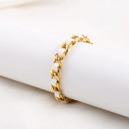 Casual Geometric Stainless Steel Pu Leather Polishing Braid 18K Gold Plated Women's Bracelets