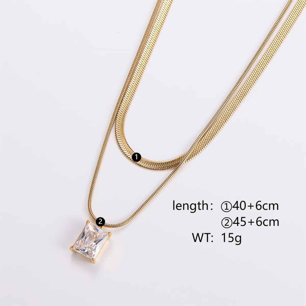 Casual Geometric Stainless Steel Zircon 18k Gold Plated Double Layer Necklaces