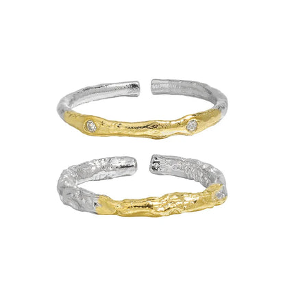 Casual Geometric Sterling Silver Plating Inlay Zircon 18k Gold Plated Open Rings