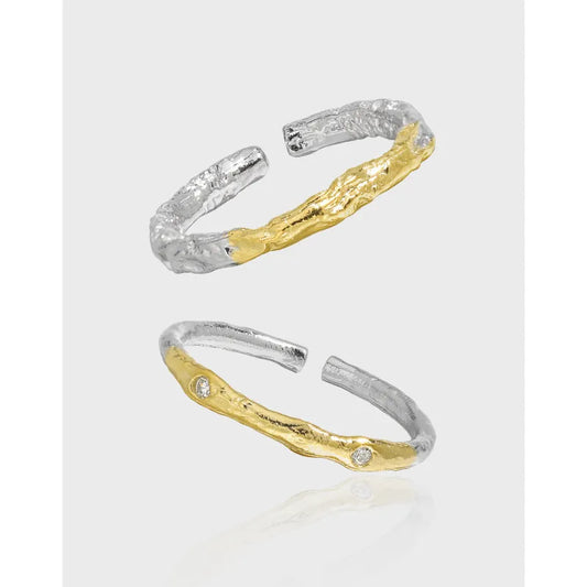 Casual Geometric Sterling Silver Plating Inlay Zircon 18k Gold Plated Open Rings