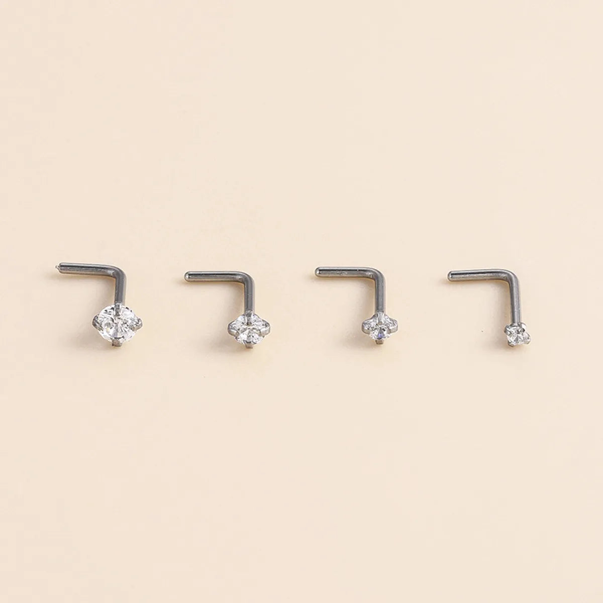 Casual Geometric Titanium Inlay Zircon Nose Studs