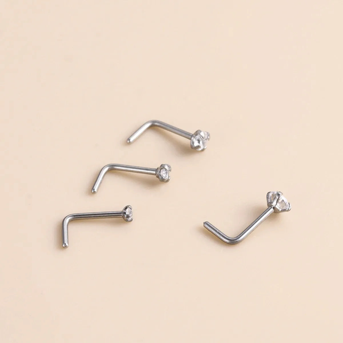 Casual Geometric Titanium Inlay Zircon Nose Studs