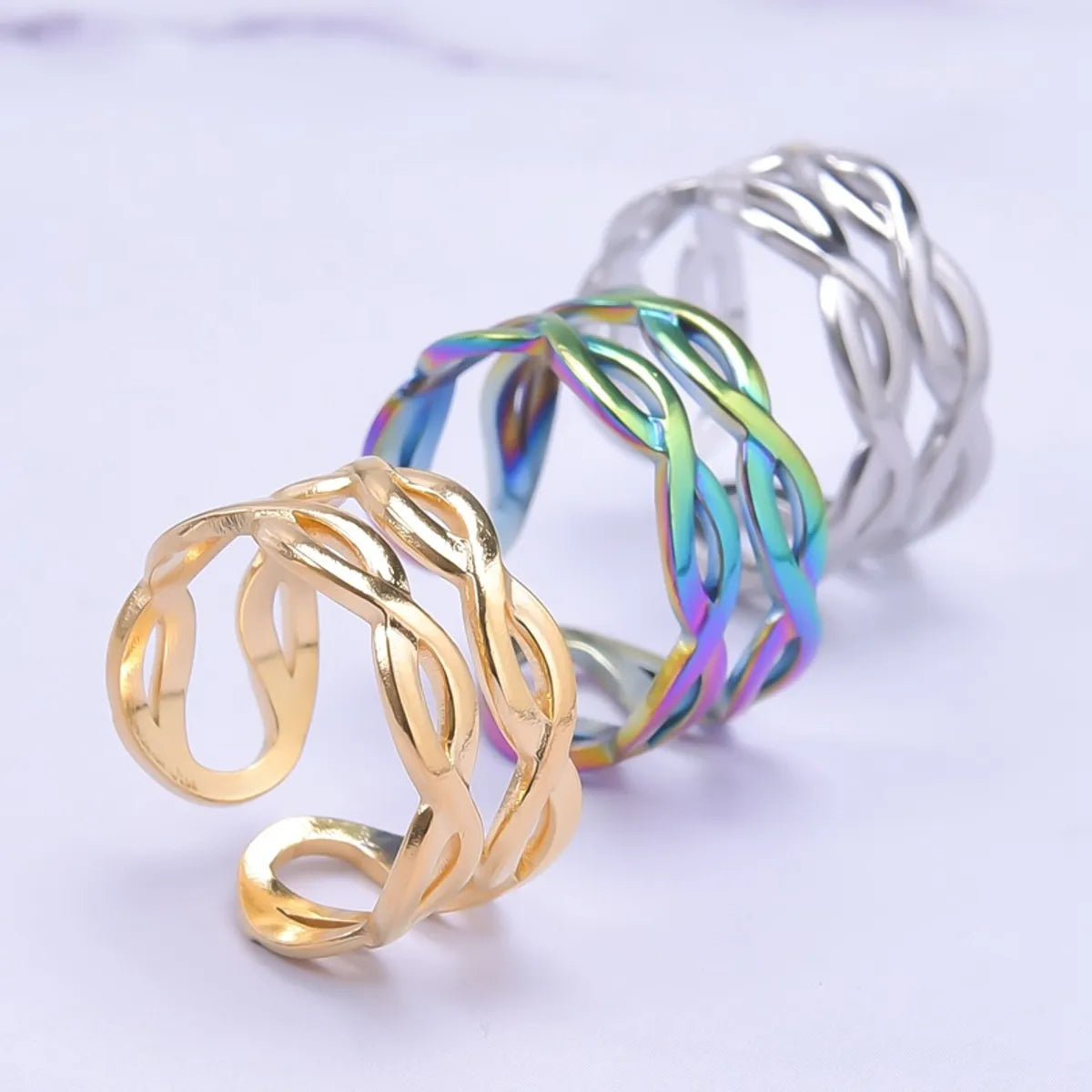 Casual Geometric Titanium Steel Enamel Open Rings