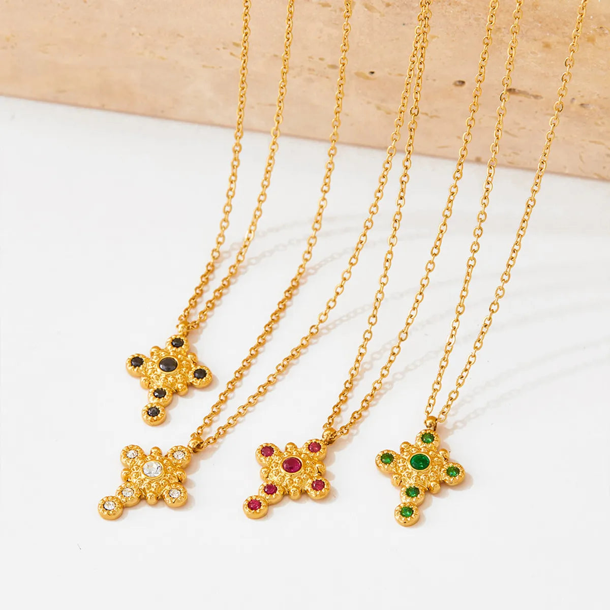 Casual Glam Cross Stainless Steel Plating Inlay Gem Gold Plated Pendant Necklace