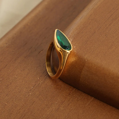 Casual Glam Simple Style Geometric Glass Titanium Steel Plating Inlay Glass 18k Gold Plated Rings