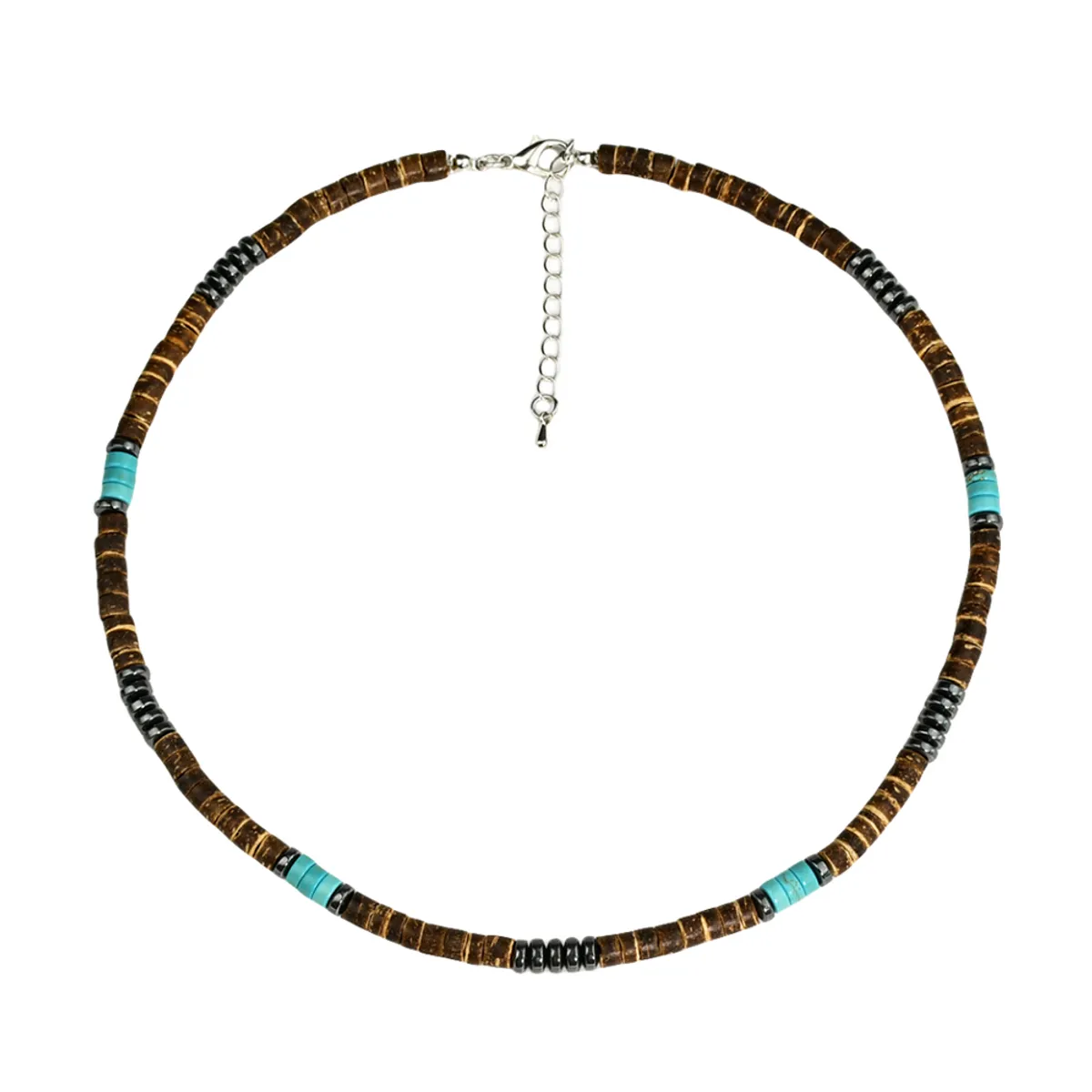 Casual Handmade Geometric Artificial Gemstones Turquoise Beaded Silver Plated Men's Necklace