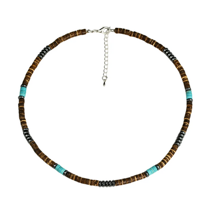 Casual Handmade Geometric Artificial Gemstones Turquoise Beaded Silver Plated Men's Necklace