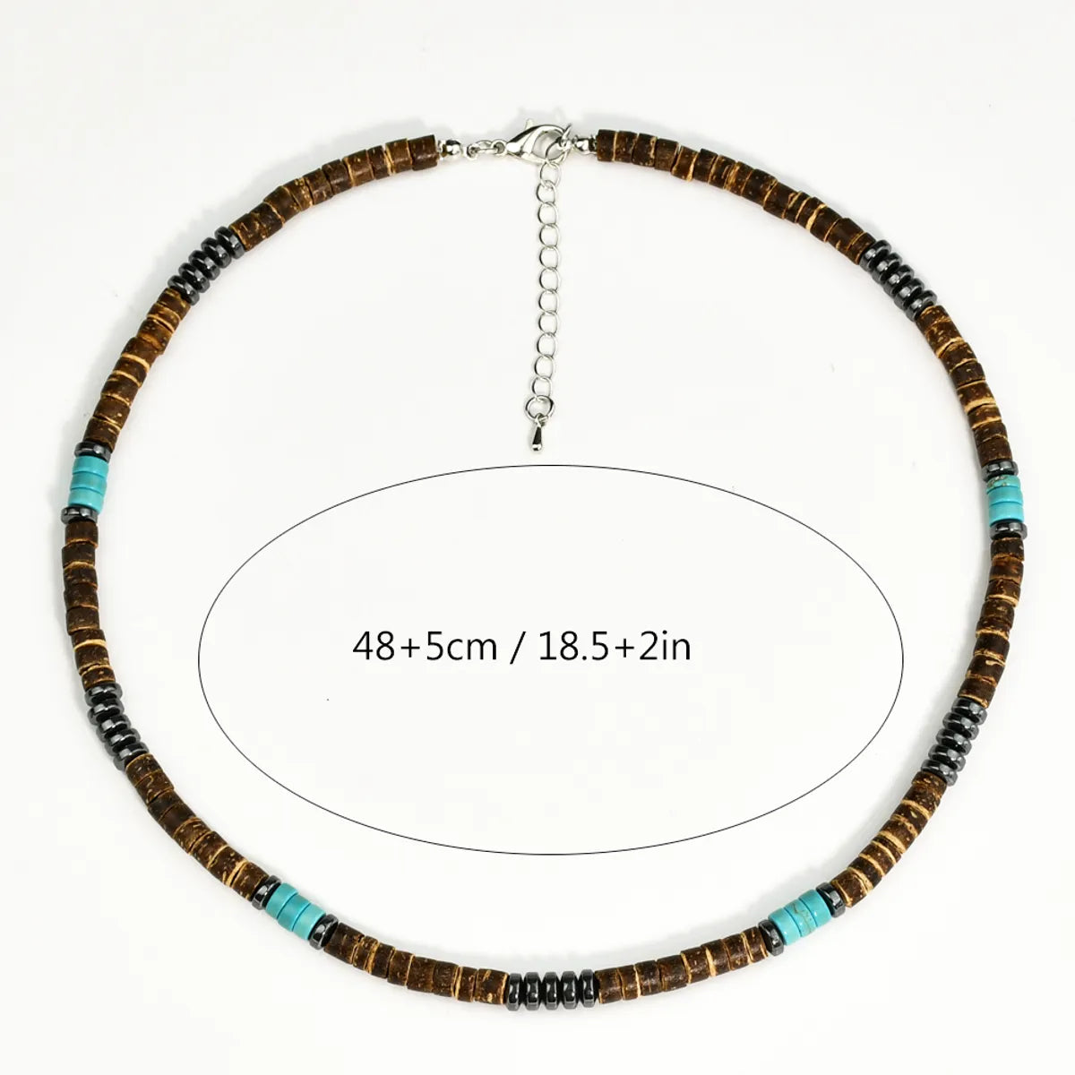 Casual Handmade Geometric Artificial Gemstones Turquoise Beaded Silver Plated Men's Necklace