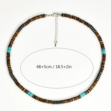 Casual Handmade Geometric Artificial Gemstones Turquoise Beaded Silver Plated Men's Necklace