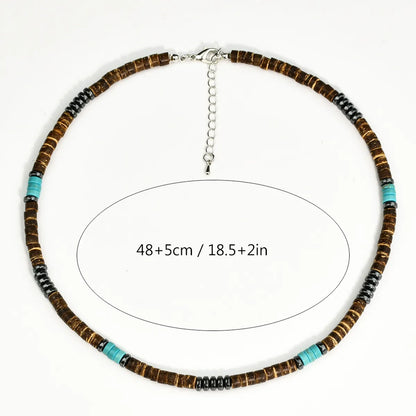 Casual Handmade Geometric Artificial Gemstones Turquoise Beaded Silver Plated Men's Necklace