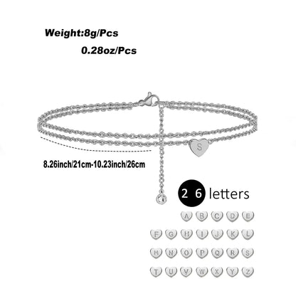 Casual Hawaiian Simple Style Letter Heart Shape 316 Stainless Steel  Layered Inlay Zircon 18K Gold Plated Rose Gold Plated Silver Plated Women's Anklet