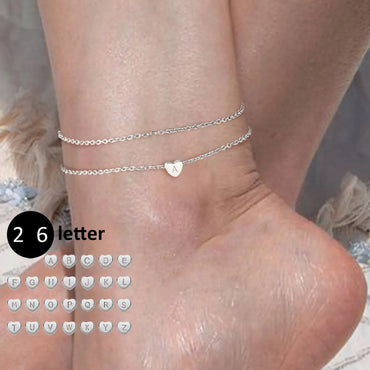 Casual Hawaiian Simple Style Letter Heart Shape 316 Stainless Steel  Layered Inlay Zircon 18K Gold Plated Rose Gold Plated Silver Plated Women's Anklet